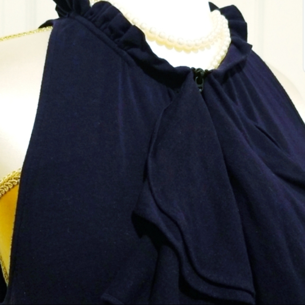 Theory Top Navy Ruffle Haltered Top - Picture 4 of 11